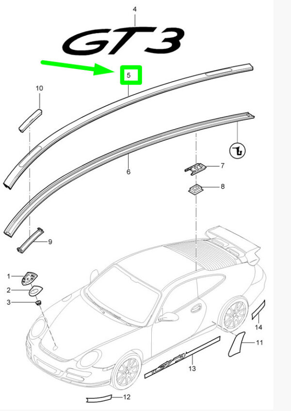 99755940101G2X - PORSCHE 911 997 ROOF EDGE STRIP LEFT SIDE 99755940101G2X NEW GENUINE