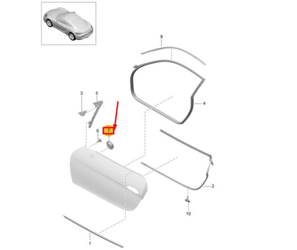 99970354340 - PORSCHE 718 CAYMAN 982 FRONT DOOR SHELL END CAP 99970354340 NEW GENUINE
