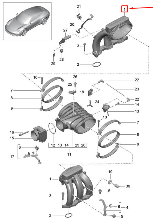 9A111011504 - Porsche Cayman 981 Engine Intake Manifter 9A111011504 NEW GENUINE
