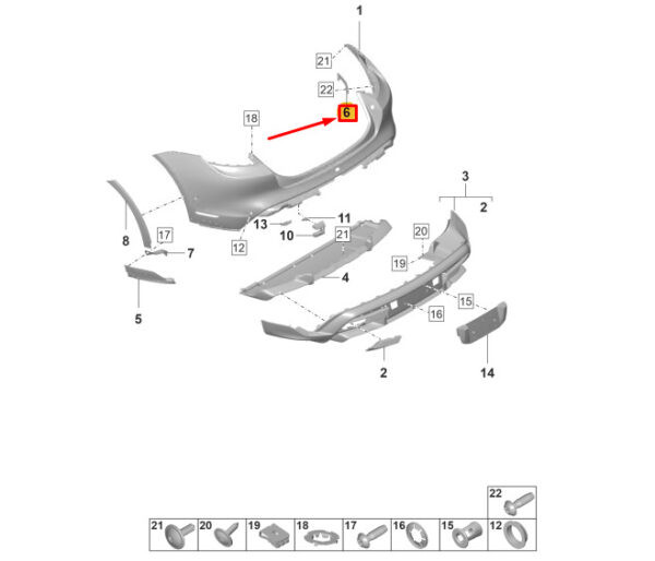 9J0807056 - Porsche Taycan bumper trim rear right bracket 9J0807056 part