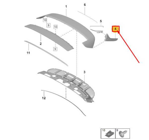 9J0898096041 - Porsche Taycan Tailgate Spoiler Trim Rear Right 9J0898096041 GENUINE
