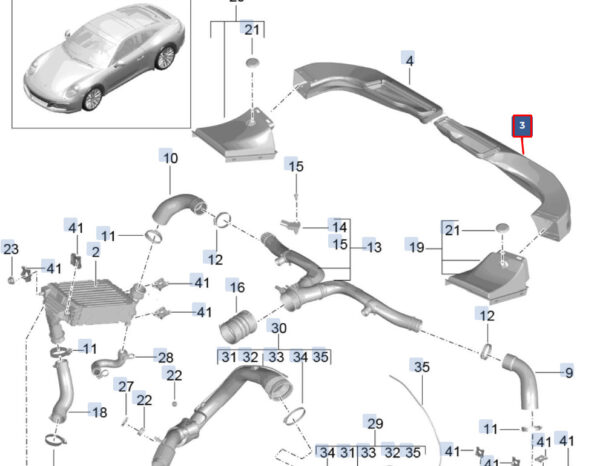 9P1145333A - Porsche 911 992 Carrera Left Engine Air Route 9P1145333A NEW REAL