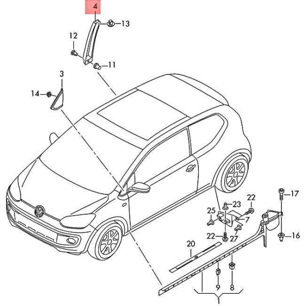 1S4853289B041 - OEM VW SEAT SKODA up! e-up! Mii Trim For Pillar B Left 1S4853289B041