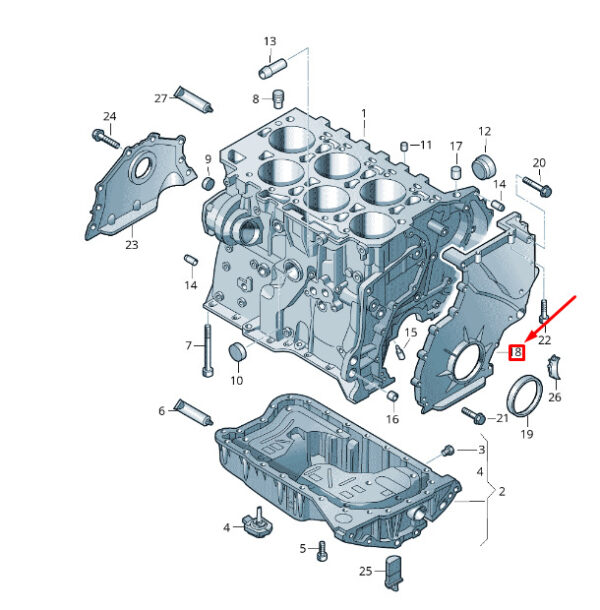 03H103173B - New VW TOUAREG 7P MK2 Cylinder Block Rear Sealing Flange 03H103173B