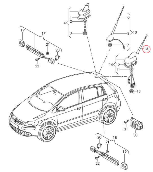 1K0035847 - New Genuine VW CADDY GOLF GOLF PLUS TOURAN Roof Rod-Type Aerial 1K0035847 OEM