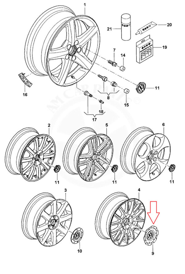 1K0601149J8Z8 - Volkswagen Golf Mk5 Alloy Wheel Cap Set 1K0601149J8Z8 New Genuine