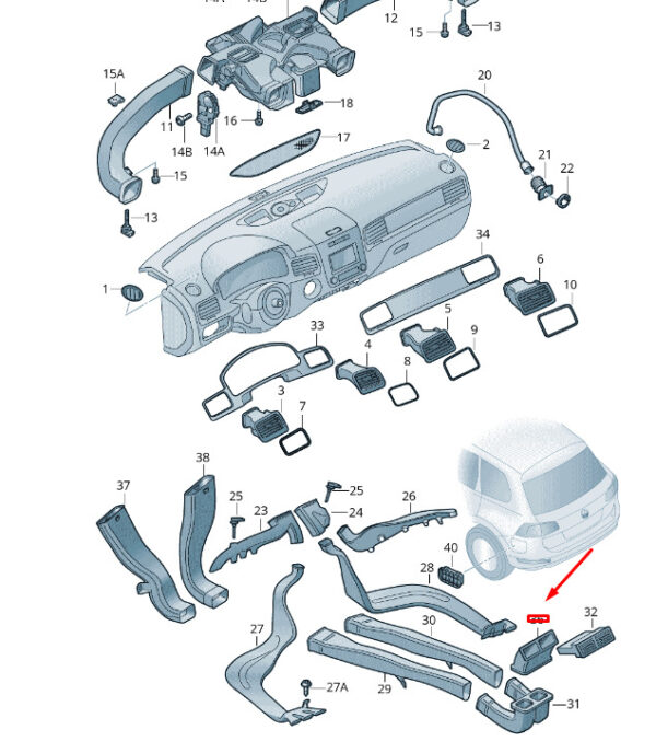 7P6819240 - NEW VW TOUAREG 7P MK2 CONSOLE REAR AIR VENT INTERMEDIATE PIECE 7P6819240