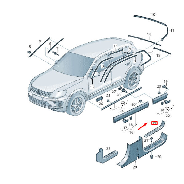 7P6853174HJW7 - NEW VW TOUAREG 7P MK2 BEHIND RIGHT DOOR BEISBELTER 7P6853174HJW7 ORIGINAL