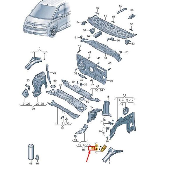 7T0805065B - VW MULTIVAN T7 ST BONNET HINGE MOUNTING LEFT 7T0805065B NEW GENUINE