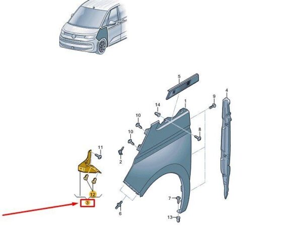 7T0821152 - VW MULTIVAN T7 ST FRONT RIGHT WING BRACKET 7T0821152 NEW GENUINE