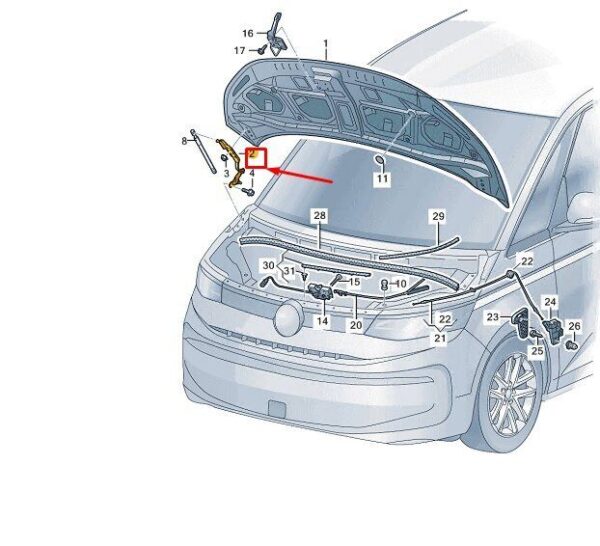 7T0823359E - VW MULTIVAN T7 ST FRONT BONNET BRACE 7T0823359E NEW GENUINE