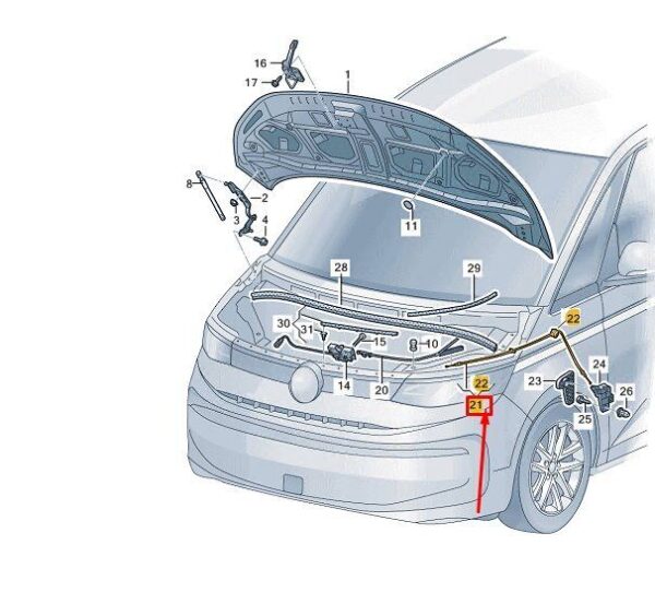 7T0823535A - VW MULTIVAN T7 ST Bonnet Lock Cable 7T0823535A NEW GENUINE
