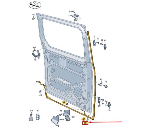 7T0843785H9B9 - VW MULTIVAN T7 ST Left Sliding Door Seal With Sensor 7T0843785H9B9 NEW GENUINE