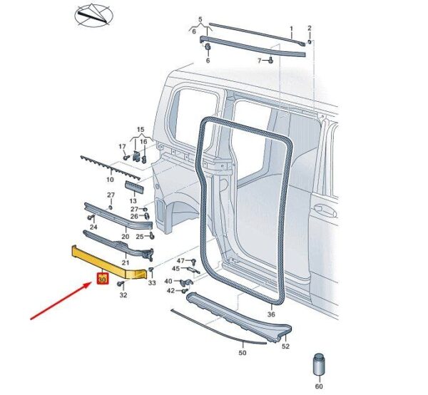7T0843795HGRU - VW MULTIVAN T7 ST Left Sliding Door Cover 7T0843795HGRU NEW GENUINE