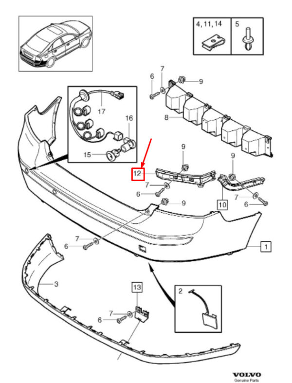30655999 - Volvo S40 II MS MK2 bumper mount rear right 30655999 NEW ORIGINAL