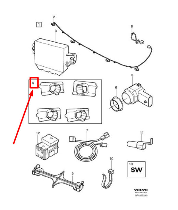 30772062 - VOLVO S80 MK2 REVERSE SENSOR MOUNTING KIT 30772062 NEW GENUINE