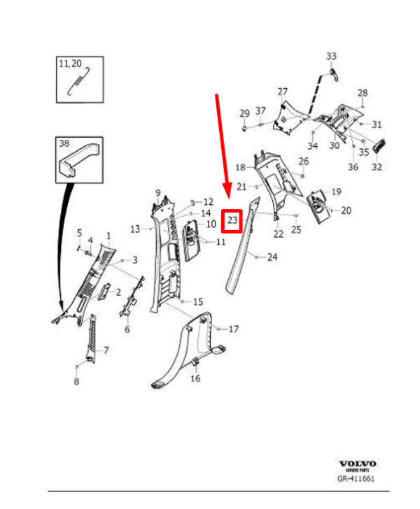 32244247 - VOLVO XC90 MK2 C-PILLAR TRIM REAR LEFT BODY 32244247 NEW GENUINE
