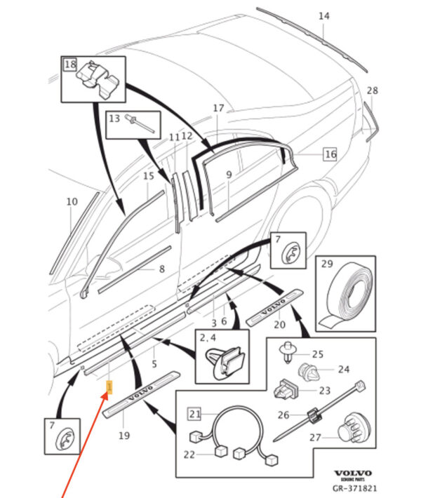 39885604 - Volvo S80 II door strip front right 39885604 NEW ORIGINAL