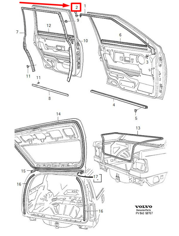 9133624 - Volvo V70 MK1 door gasket clip front right 9133624 NEW ORIGINAL
