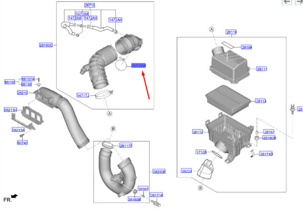 1471195006B - Hyundai Kona MK1 air hose clamp 1471195006B, original part