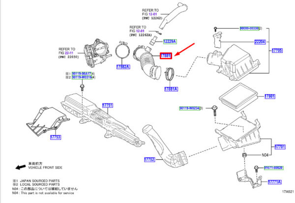 17881F2050 - Toyota C-HR MK1 Engine Air Filter Hose 17881F2050, Original Part