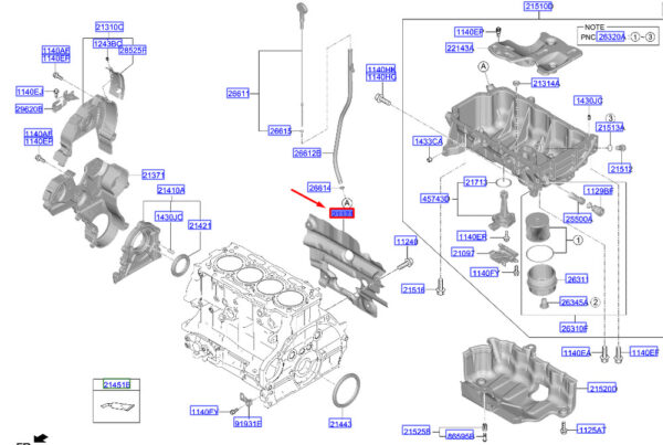 214512U000 - Hyundai Tucson NX4 MK4 Cylinder Block Side Cover 214512U000, Original Part
