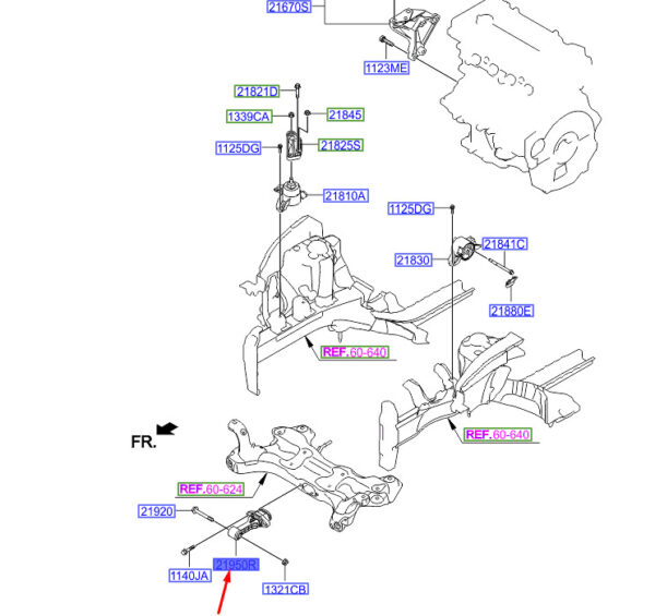 21950A5100 - Hyundai i30 MK3 Roll Bar Mount 21950A5100, Original Part