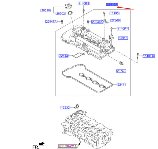 224102B611 - Hyundai i30 MK3 cylinder head hood 224102B611, original part