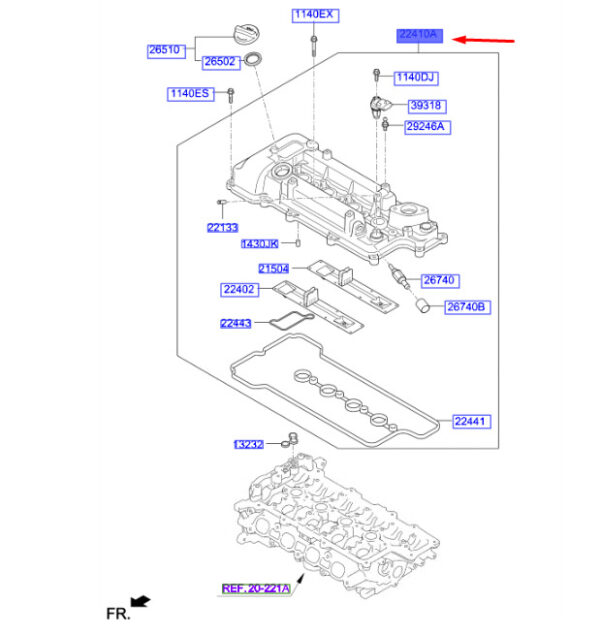 224102B612 - Hyundai Kona MK1 cylinder head hood 224102B612, original part