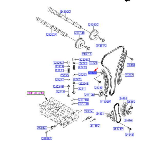 2442025002 - Hyundai Santa Fe MK3 DM Control Chain Clamp Arm 2442025002 NEW ORIGINAL