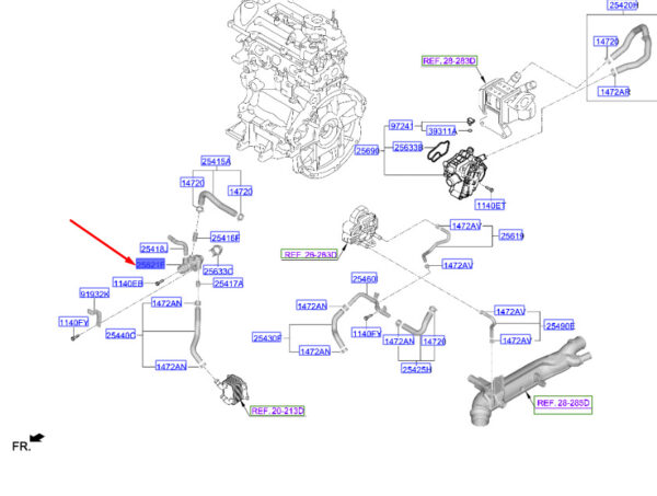 254132U000 - Hyundai Kona MK1 Water Inlet Connector 254132U000, Original Part