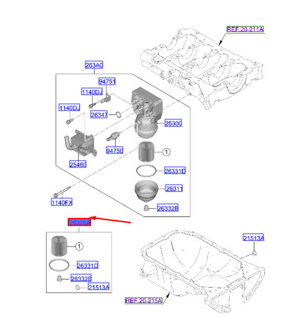 263502J000 - Hyundai Tucson NX4 MK4 Oil Filter Service Kit 263502J000, Original