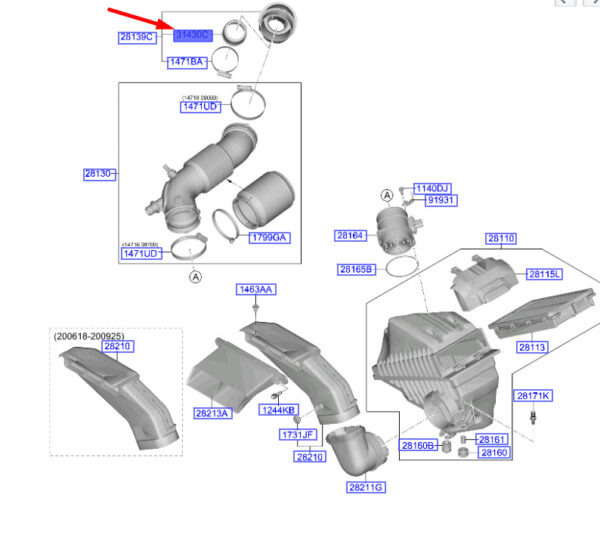 28132N9400 - Hyundai Tucson NX4 MK4 Air Intake Hose Adapter 28132N9400, Original Part