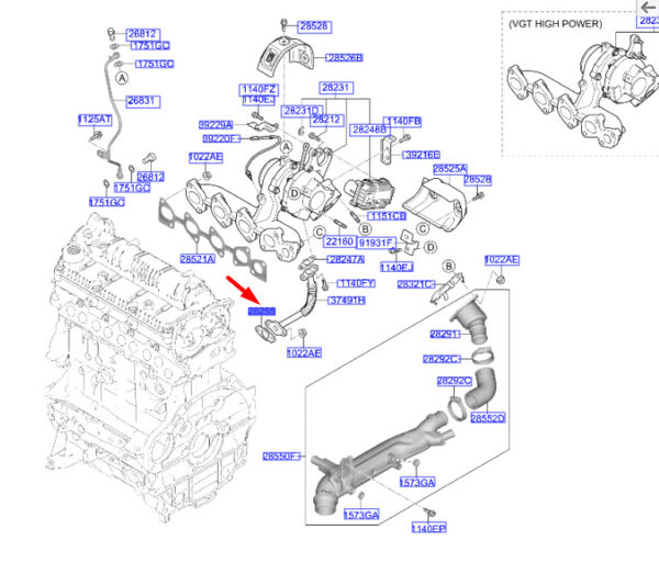 282472A100 - Hyundai Tucson NX4 MK4 Gasket for Turbo Oil Return Line 282472A100part