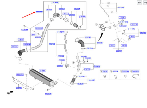 282502B760 - Hyundai Kona MK1 Intercooler Inlet Hose 282502B760, Original Part