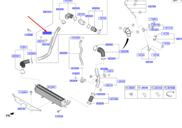 282532B760 - Hyundai Kona MK1 Intercooler Inlet Hose 282532B760, Original Part