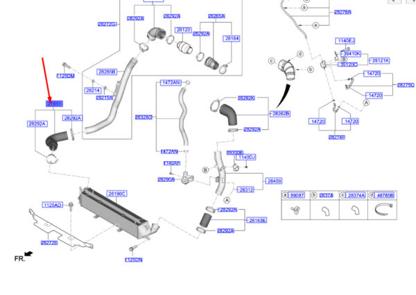 282542B760 - Hyundai Kona MK1 Intercooler Inlet Hose 282542B760, Original