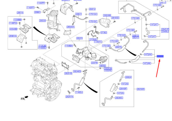 2826004500 - Hyundai Kona MK1 Turbo-Wasserrohrschlauchbaugruppe 2826004500, Originalteil