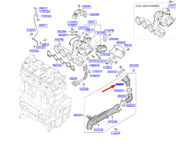 282912U000 - Hyundai Tucson NX4 MK4 Turboresonator 282912U000, Original Part