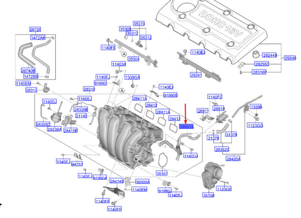 289312G000 - Hyundai Santa FE MK3 DM vacuum hose for flushing line 289312G000 part