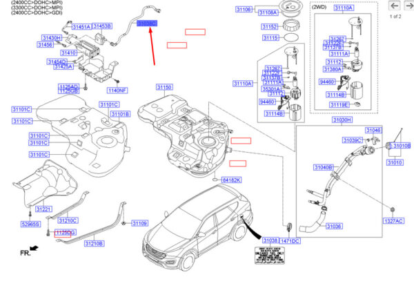 310382W000 - Hyundai Santa Fe MK3 3-Way Connector to Separator Hose 310382W000, Original Part