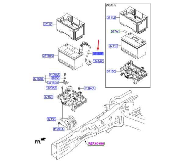371802W000 - Hyundai Santa Fe MK3 DM Batteriesensorbaugruppe 371802W000, Original