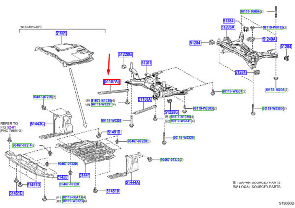 51151F4010 - Toyota C-HR MK1 side rail reinforcement rear left 51151F4010, original part