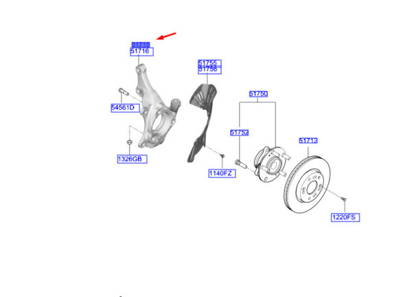 51716J9000 - Hyundai Kona MK1 knuckle front right 51716J9000 NEW ORIGINAL