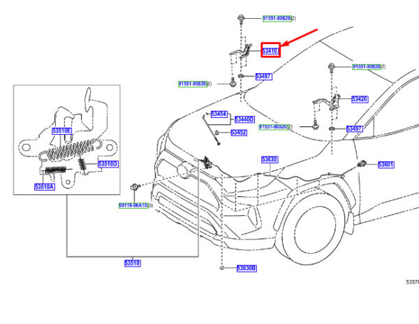 5341042140 - Toyota RAV 4V XA50 bonnet hinge front right 5341042140, original part