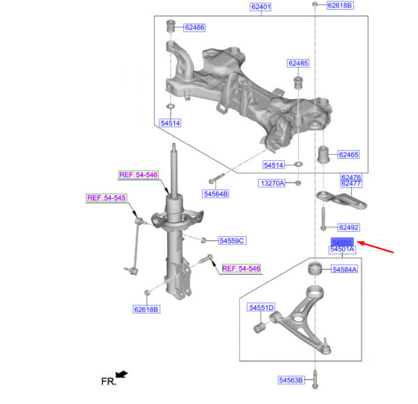 54500G2100 - HYUNDAI KONA ELECTRIC MK1 FRONT LEFT LOWER WISHBONE 54500G2100 NEW GENUINE