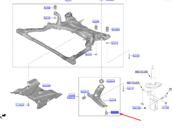 54530BE000 - Hyundai Kona MK2, ball joint front bottom, control arm, 54530be000, original