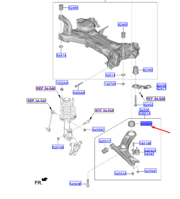 54584F2000 - Hyundai Kona MK1 Front Lower Handlebar Female 54584F2000, Original Part