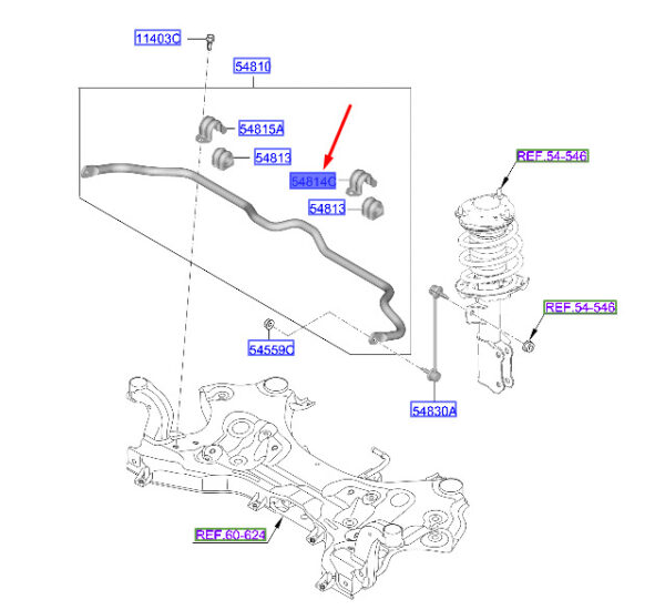 54814D3000 - Hyundai Kona MK2 stabilizer mount front left 54814D3000 NEW ORIGINAL