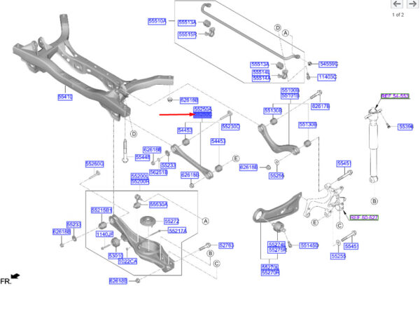 55260F2BA0 - Hyundai Kona Electric MK1, auxiliary arm rear right, 55260F2BA0, original part